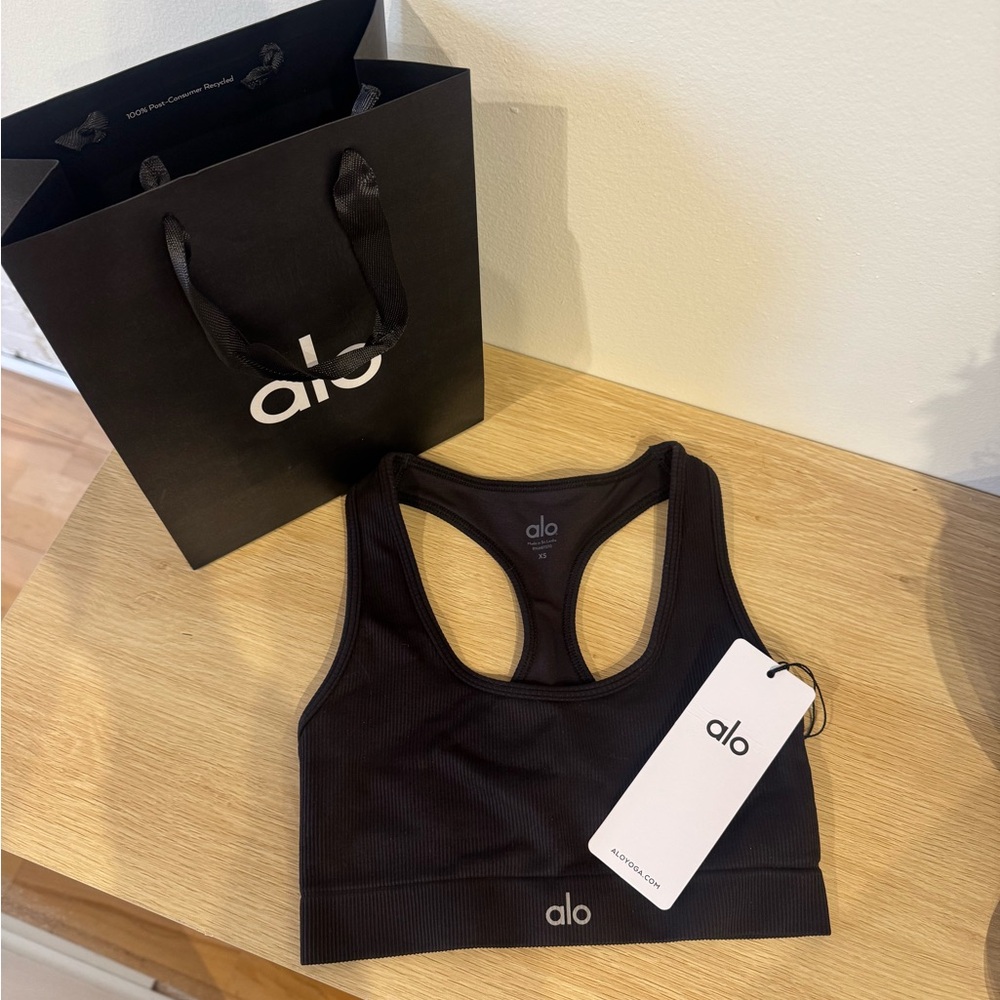 ALO Seamless Ribbed Bra - Black XS